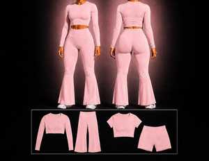 Wholesale Custom Logo 4 Piece Seamless Yoga Set Women High Waisted <b>Flare</b> <b>Leggings</b> Long Sleeve Crop Top Gym Workout Clothes - Product Image 1