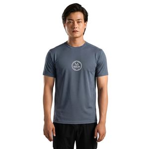 T-shirt gris en PU pour homme, léger, respirant, anti-transpiration, col rond, manches courtes, pour fitness, gym, entraînement, vêtements de sport - Product Image 1