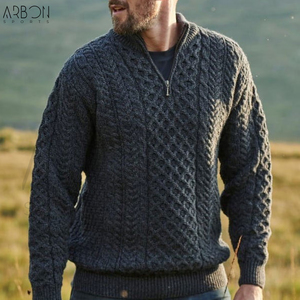 Pulls en laine tricotée épaisse de haute qualité pour hommes, style décontracté, col montant, manches longues, demi-zip, vêtements d'extérieur élégants et personnalisables - Product Image 5