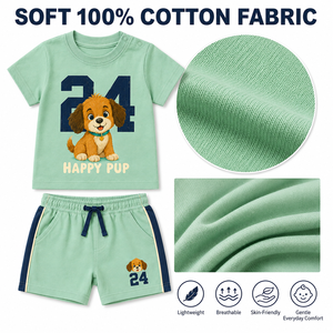 Ensemble T-shirt et short en coton Happy Pup 24, col rond, tenue décontractée d'été pour hommes, couleur personnalisée et logo personnalisé - Product Image 2