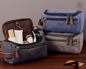 Leather Canvas <b>Toiletry</b> Bag Travel Organizer Waterproof Cosmetic <b>Storage</b> Dopp Kit Large Size Bag LCTB-0028 - Product Image 4