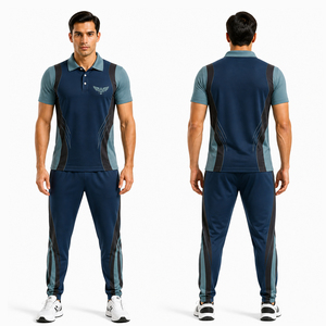 Custom Cricket Tracksuit Navy Blue Men Sportswear Set Sublimation Cricket Training Suit Breathable Quick Dry Polyester - Product Image 1