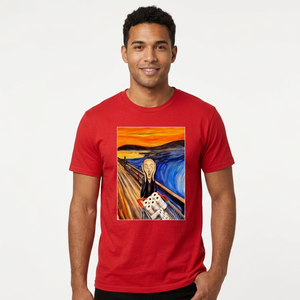 T-shirt rouge à manches courtes pour homme avec imprimé artistique, col rond décontracté, jersey en coton, coupe classique - Product Image 4