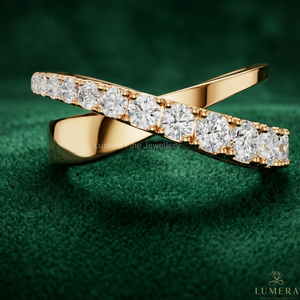 Luxury Criss Cross Lab Grown Diamond <b>Ring</b> for Women | 18K Gold Plated Cut Diamond <b>Open</b> Wrap <b>Ring</b> | IGI Certified Elegant Fashion - Product Image 1
