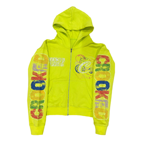 Sweat-shirt à capuche vert néon pour homme, coupe oversize, style streetwear, tissu en polaire polyester/coton écologique, manches classiques - Product Image 2