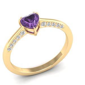 Bagues de fiançailles REYES en forme de cœur avec améthyste de 0,5 carat, en or jaune massif 14 carats plaqué rhodium, bague sertie de diamants à prix de gros - Product Image 2