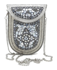 Luxury <b>Crafts</b> India Style Cross Body Chain Mosaic <b>Beaded</b> Metal Heart Shaped Resin Clutch Handbag Shell Pattern Purse Party Wear - Product Image 6