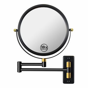 Miroir de maquillage mural de 8 pouces avec bras extensible pivotant à 360 degrés, grossissement 1X/10X, catégorie de produit : miroir de maquillage - Product Image 1