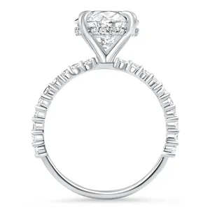 Anillo de Compromiso con Halo Lateral de Diamantes Ovalados Certificados de 4.55Ct, Oro Blanco de 14k, Cultivados en Laboratorio - Product Image 6
