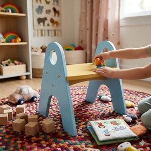Silla Infantil Azul Casual de Madera Contrachapada de Pino Americano para Sala de Estar, Estilo Vietnamita, con Diseño Duradero y Seguro y Bordes Suaves - Product Image 4