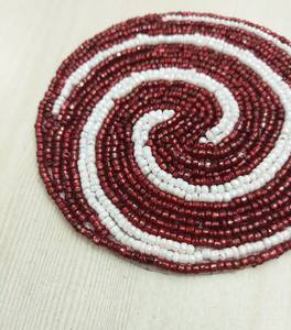 Handmade Beaded Coaster Set Of 6 Red White Spiral <b>Drinkware</b> Accessories For Coffee Drinking Bar Mats Classic Style Washable - Product Image 3