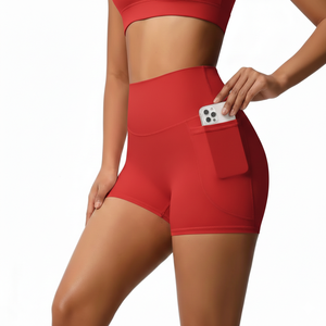 Shorts de Yoga de Cintura Alta para Mujer, Ecológicos, de Secado Rápido, Transpirables, con Bolsillo, para Correr, Fitness, Diseño Sólido, 200g - Product Image 6