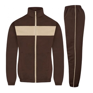 Custom Mens <b>Brown</b> Colorblock Tracksuit High Quality Full Zip Track <b>Jacket</b> Piping Sweatpants Vintage Athletic Streetwear Jogging - Product Image 1