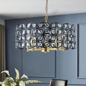 Lampadario Moderno a 5 Luci per Sala da Pranzo, Soggiorno e Cucina - Lampadario Geometrico in Cristallo Nero e Oro da 19 Pollici - Product Image 2