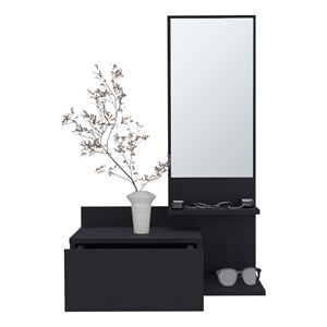 Vienna 23.6\" Wide 3-Tier Floating Mirror <b>Console</b> <b>Table</b> with Full Extension Drawer <b>Black</b>-Premium Product - Product Image 3