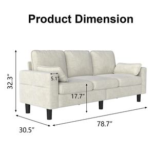 Divano Moderno PPL da 78 Pollici a 3 Posti con Braccioli e Cuscini, Divano Comodo per Soggiorno con Tasca Laterale - Product Image 2