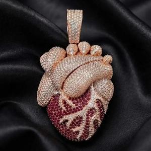 Colgante de Corazón de Lujo con Diamante Moissanita, Plata de Ley 925, Oro Rosa, Joyería Hip Hop Iced Out - Product Image 1