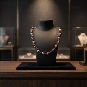 Collar de Cuentas de Madera Talladas, Arte Popular, Patrón Blanco, Negro y Naranja, Joyería Artesanal, Tamil Nadu, KOTTRAVAI - Product Image 4