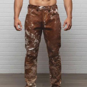Pantalon de motard vintage élégant en cuir de vachette véritable et toile pour homme – Léger et tendance – En vente - Product Image 4