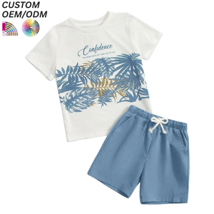 Ensemble de vêtements de sport haut de gamme pour garçons, tenue athlétique pour enfants, ensemble décontracté T-shirt et short 100 % coton, support OEM ODM pour la vente en gros - Product Image 1