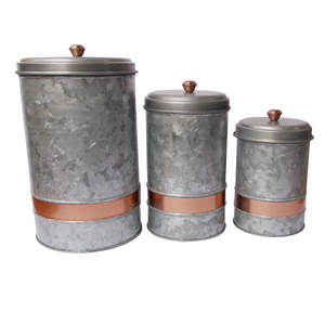 Galvanized Metal Kitchen Storage <b>Canister</b> <b>Set</b> with Copper Band Airtight Food Storage Containers - Product Image 5