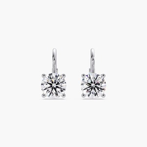 Pendientes de Oro de 14K y Plata de Ley con Diamante Cultivado en Laboratorio de 1CT, Engaste de Garras, Tipo Leverback, Clásicos Colgantes, Certificados IGI, Finos - Product Image 1