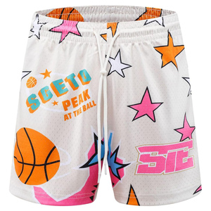 Double <b>Layer</b> Canvas Heat-Transfer Printed 100% Polyester Breathable <b>Mid</b> Elastic Waist 5 Inch Inseam Casual Custom Men's Shorts - Product Image 5