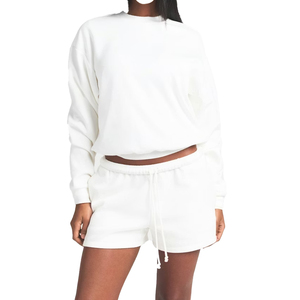 Conjunto Premium de Sudadera con Capucha y Pantalones Cortos de Felpa de Algodón para Mujer, Conjunto de 2 Piezas, Conjunto Holgado para Descansar, Chándal con Efecto Lavado Mármol, OEM, Marca Privada - Product Image 1