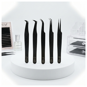 Fiber Tip Lash Tweezer 45 90 Degree Volume Stainless Steel Eyelash Extension Tweezer Boot Volume Fan Tweezers Lash Pickup Tool - Product Image 1