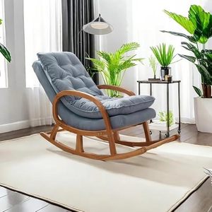 Silla mecedora de madera de Sheesham – Silla mecedora acolchada estilo Chesterfield hecha a mano con botones de terciopelo y asiento cómodo - Product Image 1