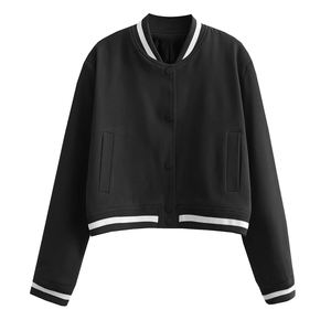 Veste en cuir courte à manches longues boutonnée pour femme, style universitaire, légère et décontractée - Product Image 2