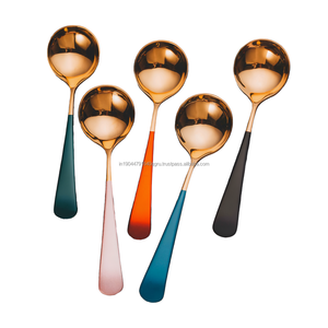 Meilleures ventes miroir polonais poignée colorée ménage cuillère à riz Dessert cuillère ronde - Product Image 1