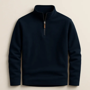 Men's Women's Minimalist Half Zip Sweatshirt Oversized <b>Mock</b> <b>Neck</b> Plain Grey Cotton Custom Logo <b>Top</b> - Product Image 5