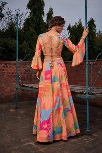 Digital Printed Georgette Lehenga Choli Set Women Festive Crop <b>Top</b> and Maxi Skirt Ethnic Party Outfit - Product Image 3