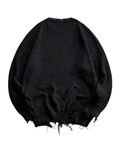 Pull tricoté pour homme Y2K gothique à motif croix, effet usé, ourlet déchiré, coupe ample côtelée – Meilleure vente - Product Image 2