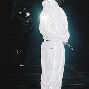 Men's <b>White</b> Luminous Geometric Full Sleeve Hooded Windproof Eco-Friendly 100% Cotton Lightweight Zipper Fly Casual Streetwear - Product Image 3