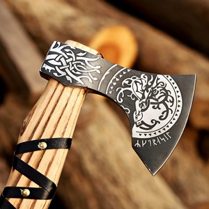 Hachas de Damasco Forjadas a Mano al Mejor Precio, Estilo Vikingo, Hacha Industrial DIY con Mangos de Madera y Cuero para Cortar - Product Image 3