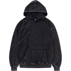 เสื้อฮู้ดดี้สีน้ำเงินเข้มสไตล์วินเทจสำหรับผู้ชาย เสื้อโอเวอร์ไซส์ผ้าฝ้ายฟลีซแบบดิสเทรส สตรีทแวร์ ขายส่ง - Product Image 4