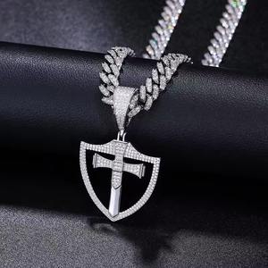 New Moissanite Men Women Hip Hop <b>Cross</b> Shield <b>Pendant</b> Necklace Fit Tennis Chain 925Sterling <b>Silver</b> Bling Necklaces Jewelry Gift - Product Image 2