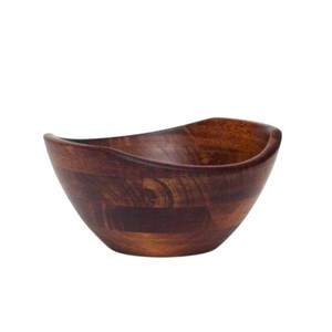Bol à salade en bois d'acacia écologique tendance, grand bol de service artisanal à bord ondulé pour fruits et collations - Product Image 1