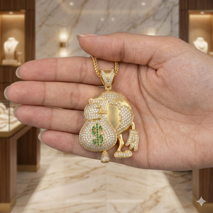 925 <b>Silver</b> Gold Plated Lucky Money Bag Dollar Sign Cartoon <b>Necklace</b> Custom Wealth Symbol Fine Pendants Lab Grown Diamond Gift - Product Image 2