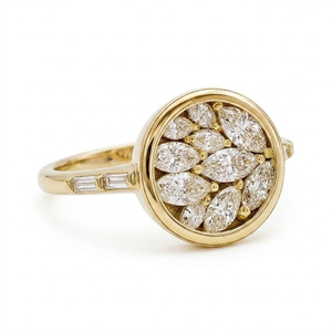 High-Quality Lab Created <b>Diamond</b> IGI Certified Elegant Cluster Engagement <b>Ring</b> with Marquise <b>Diamond</b> Petals in 14K Yellow Gold - Product Image 2