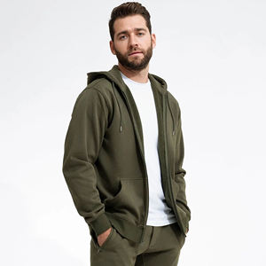 Sweat-shirt à capuche zippé vert olive pour homme, logo personnalisé, molleton épais, sweat-shirt à capuche décontracté, veste en mélange de coton - Product Image 2