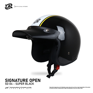 Casco Retro Abierto JP Signature SO 04 en Super Negro, combina diseño clásico y seguridad moderna para motociclismo - Product Image 3