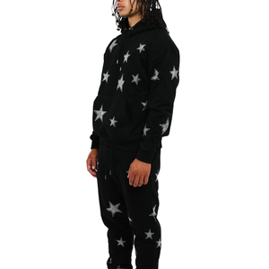 Conjunto Deportivo con Capucha y Estampado de Estrellas Negras para Hombre, Pantalones Largos, Transpirable, Estilo Urbano, Corte Regular, Algodón, Ropa de Otoño - Product Image 2