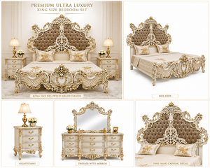 Elegant Heavy Handcrafted <b>Teak</b> Wood Bed with Side <b>Table</b> Set Victorian Style Luxury King Size Bed Matching <b>Bedside</b> <b>Tables</b> USA - Product Image 6