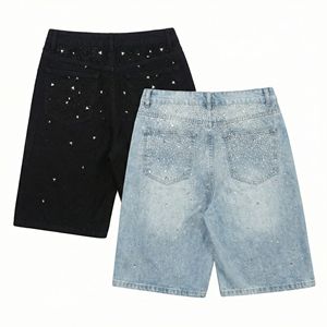 Shorts de mezclilla para hombre con detalles de pedrería, tela premium, corte de longitud media, costuras duraderas, estilo casual y urbano. - Product Image 6