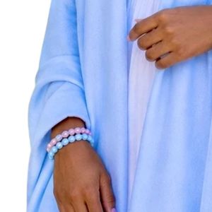 Women's Light Blue Open Front Wrap <b>Cardigan</b> with Fringe Trim and Jack & Jill Embroidery, Long Sleeve Soft Layering Shawl - Product Image 4