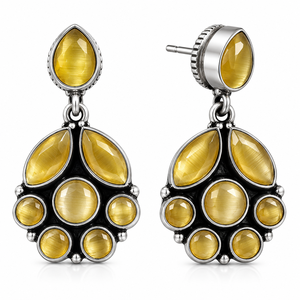 Wholesale Bulk Trendy Flower Yellow Gemstone <b>Oxidized</b> Silver Dangle Drop Earrings for Women Wedding Occasion ARTS JEWELS - Product Image 1
