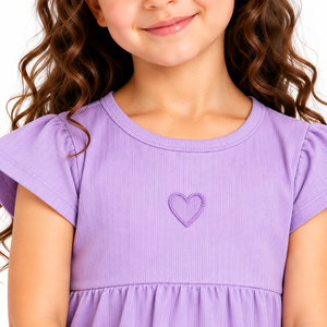 Girls Purple Tiered Tunic <b>Leggings</b> Set Heart Detail Regular Sleeve Kids Two Piece Summer Eco-Friendly Breathable Outfit - Product Image 2